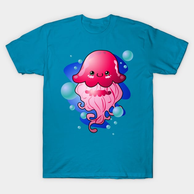 Kawaii Pink Jellyfish T-Shirt by LyddieDoodles